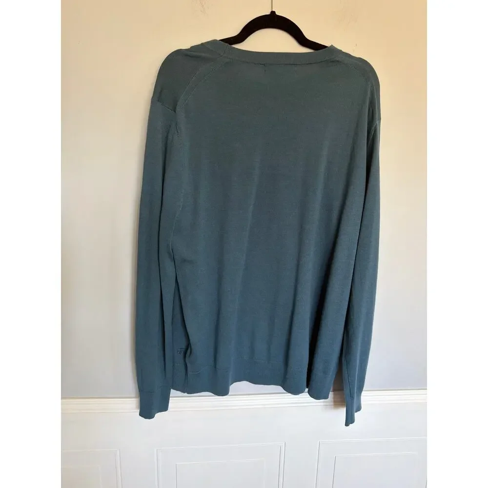 Banana Republic, XL, Teal Blue Merino Wool Sweater, Crewneck, Fine Knit, Mens